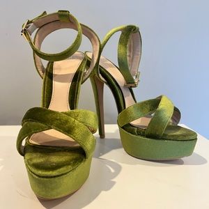 Green velvet platform heels